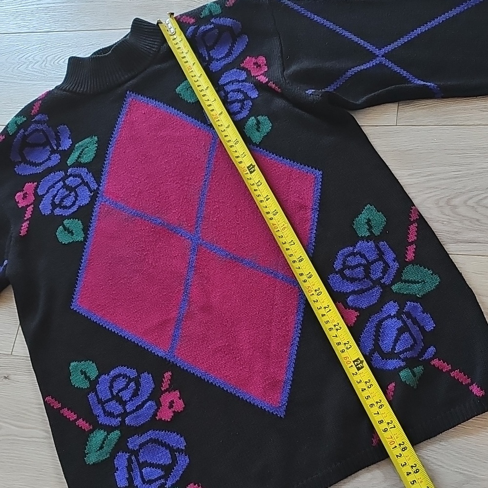 Vintage Casual Corner Floral Rose Argyle Mock Neck‎ Sweater, Med - Picture 10 of 12